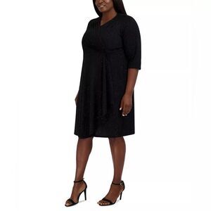 Brand New Robbie Bee Cocktail O-Ring V Neck Black Silver Glitter Dress 3X